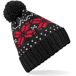 Beechfield Unisex Fair Isle Snowstar Beanie Bommel-Mütze B456 black/classic red/white one size