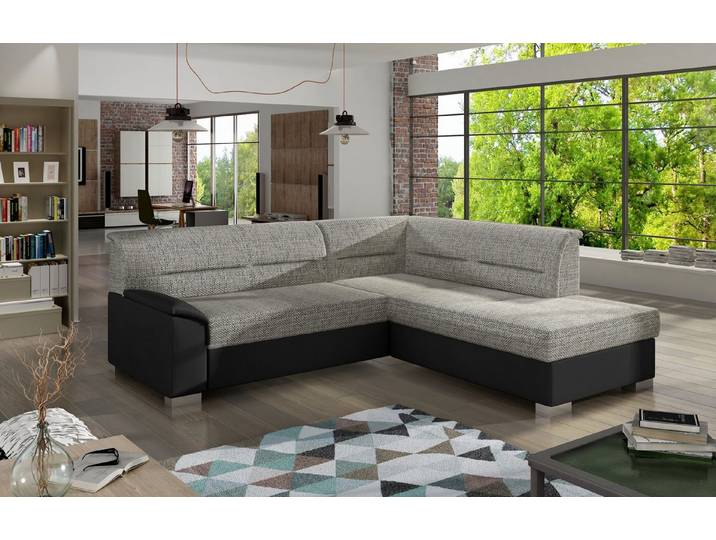 JVmoebel Ecksofa Elegantes Sofa mit Schlafmodus und Leder/Textil Bezug in Schwarz/Grau, Made in Europa