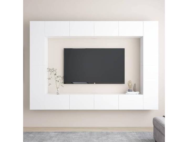 HEFZGDB 8-TLG. TV-Schrank-Set Weiß Holzwerkstoff mit Wandmontage und Staufächern für Aufbewahrung
