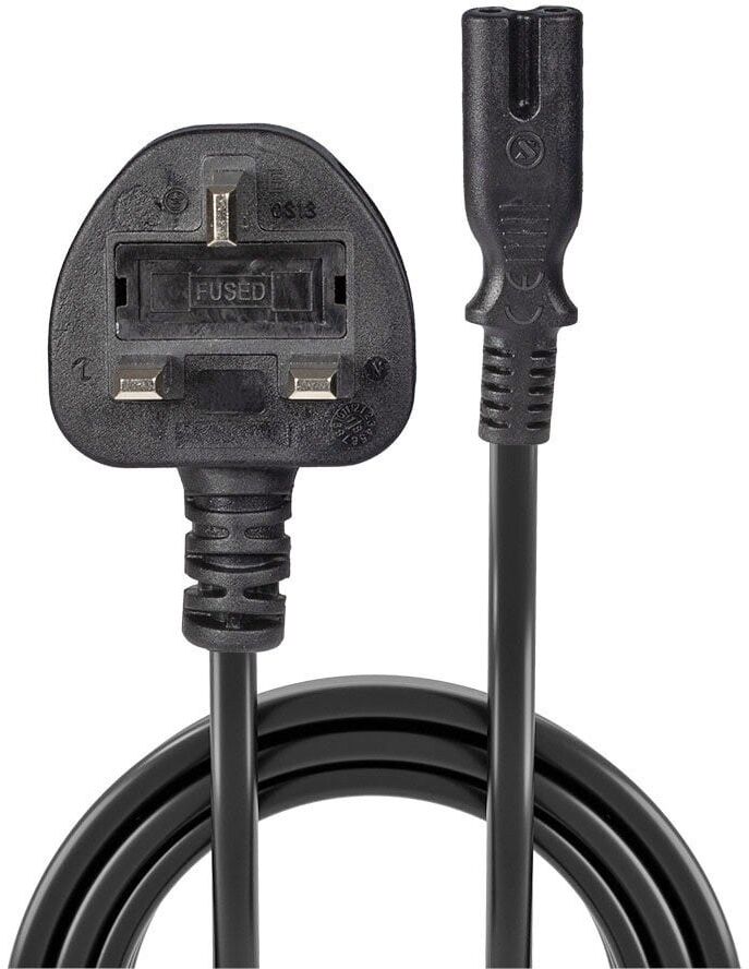 Lindy 1m UK 3 Pin Plug To IEC C7 Mains Power Cable, Black