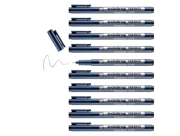 Edding tekenpen, fineliner, set van 10, 0,5 mm, zwart
