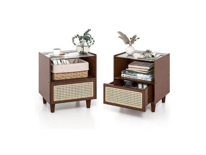 LuxusKollektion Nachttisch Nachttisch Rattan Bambus Braun 2er Set