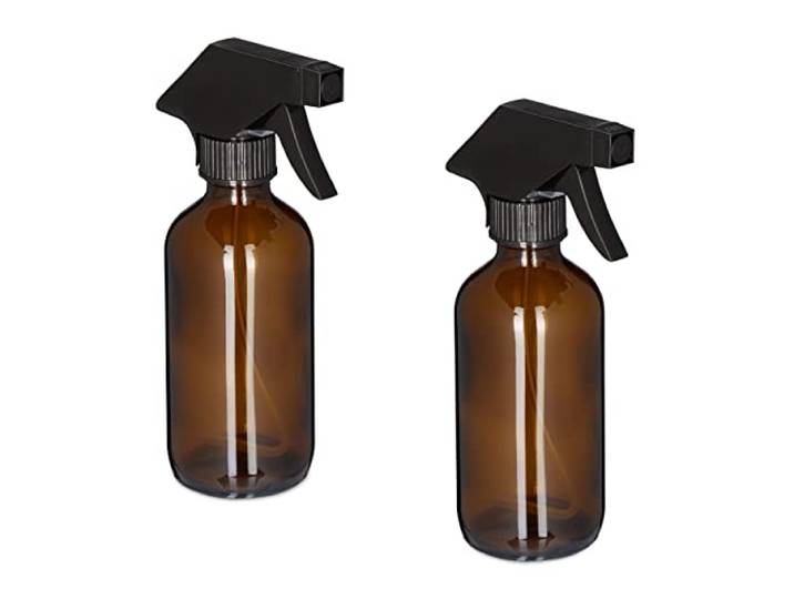 Relaxdays plantenspuit glas, set van 2, 230 ml, mist & straal, waterspuit voor haar, schoonmaakmiddel en planten, bruin