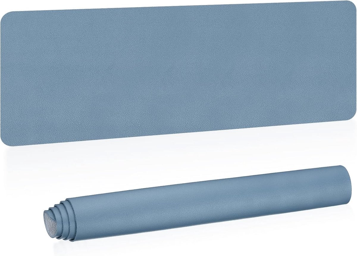 Famanu Bureaumat Extra Groot 55x17 inch - Grijsblauw - PU Materiaal - Dubbelzijdig