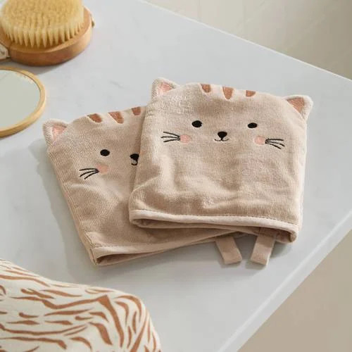 NOUS Kids Washand Kat set van 2, 15 x 20 cm