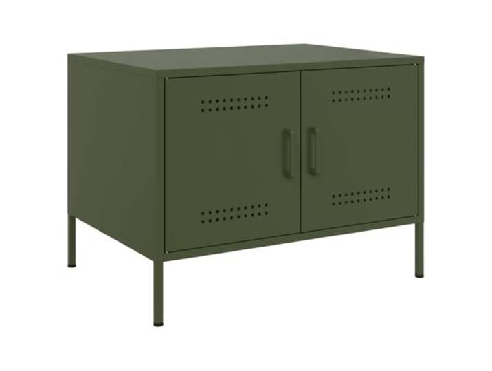 HEFZGDB Industrie-Stil Couchtisch Olivgrün 68x50x50,5 cm Stahl Gestell mit Stauraum und verstellbaren Beinen für Wohnzimmer