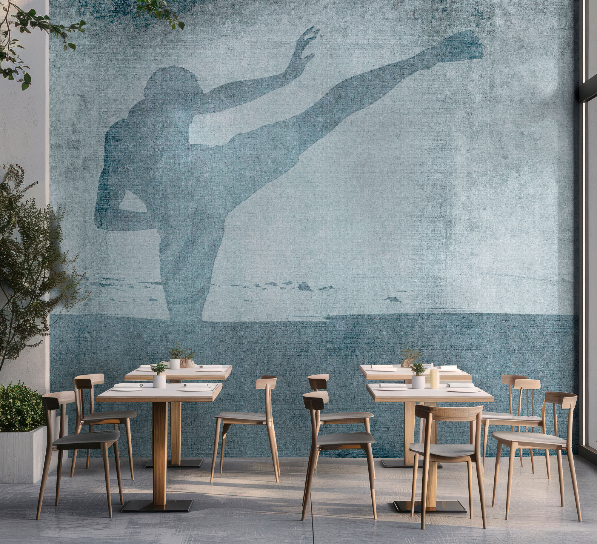 Fototapete LIVING WALLS "Walls by Patel 5 Fototapete Fußballspieler im Urban-Look", blau, B:4m H:0m L:2,7m, Vlies, Tapeten, Fototapete, Fußballspieler im Urban-Look auf 200 g/m² Premium-Vlies