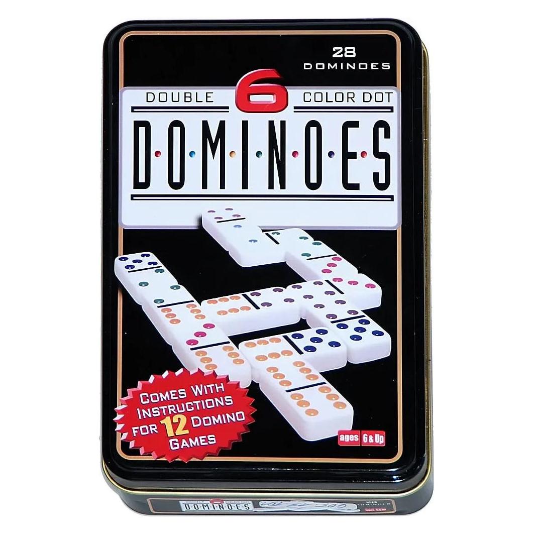 Longfield Doppel-Domino 6 in Metalldose - 28 Steine mit farbigen Augen (2 - 4 Spieler) (250101)