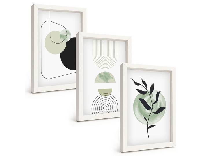 Tulup Bilder SET 3er Set - 20x30 cm Weißer Rahmen - Abstrakte Pflanzenformen, Kunststoff, Rechteckig, 20x30 cm, gerahmt, Bilder & Rahmen, Bilder