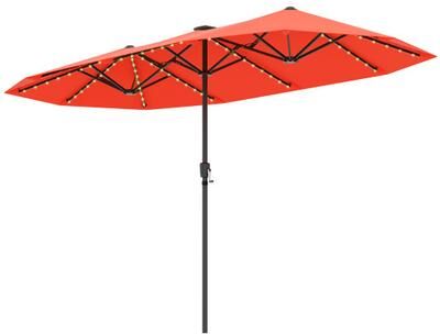 Costway 13 FT Large Patio Umbrella with LED Solar Lights and Crank Handle-Orange