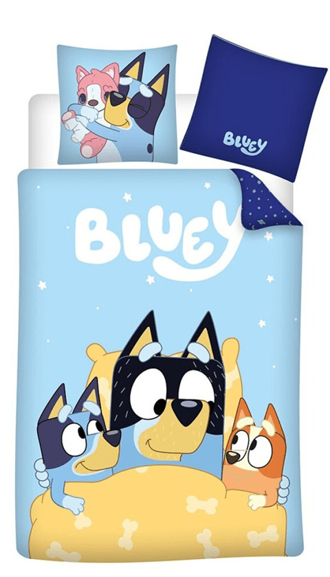 Bluey dekbedovertrek voor kinderen lichtblauw 140 x 200 cm