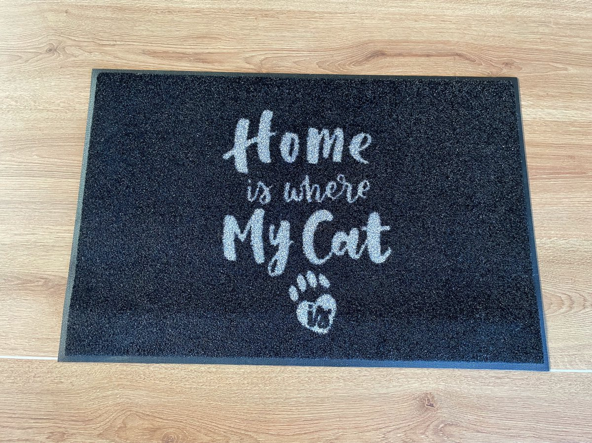 ADmat Deurmat Home is where my cat is - Zwart - 75 x 50 cm