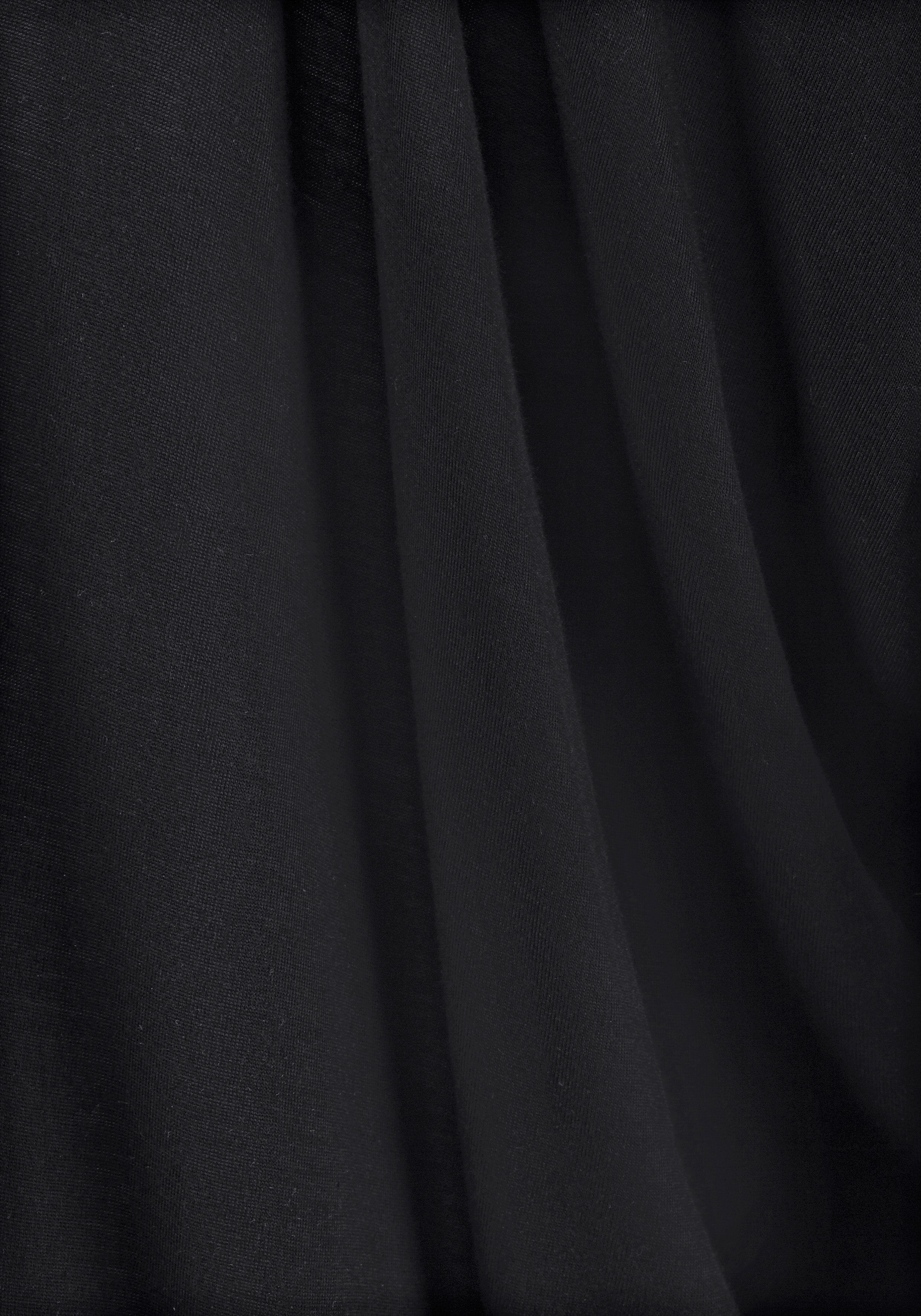 Strandshirt LASCANA, Damen, Gr. 36/38, schwarz, Jersey, Obermaterial: 100% Viskose, figurumspielend, Shirts Strandshirt, mit Schulterschlitzen, Kurzarmshirt, Longshirt, schulterfrei schwarz 36/38