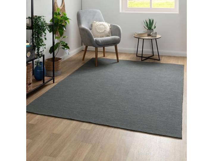 Steffensmeier Handweb Teppich Kelim Delhi 100% Schurwolle in der Nutzschicht, Grau, handgewebt, Größe: 90x160 cm Wohnzimmer und Schlafzimmer