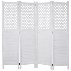 Paravent MCW-A84, Raumteiler Trennwand Sichtschutz, Ornamente 170x161cm ~ weiß