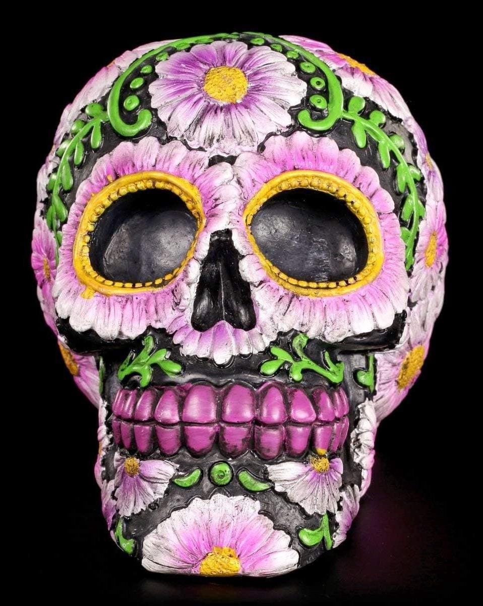 Schedel Figuur Dag van de Doden Decoratief Object met Bloemenpatroon Multicolor Hoogte: 11 cm