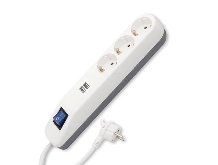 REV Stekkerdoos Ice - meervoudige stekkerdoos 3-voudig met 2 x USB, 3680 W, 1,4 m, wit