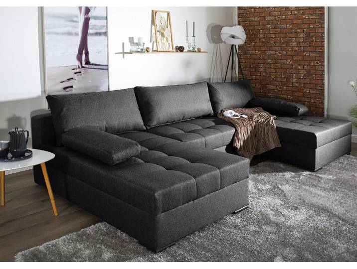 Wohnlandschaft COLLECTION AB Josy U-Form, B: 307 cm , grau (anthrazit), B:307cm H:41cm T:161cm, 100%Polyester, Sofas, Wohnlandschaft, Schlaffunktion & Bettkasten, Federkern