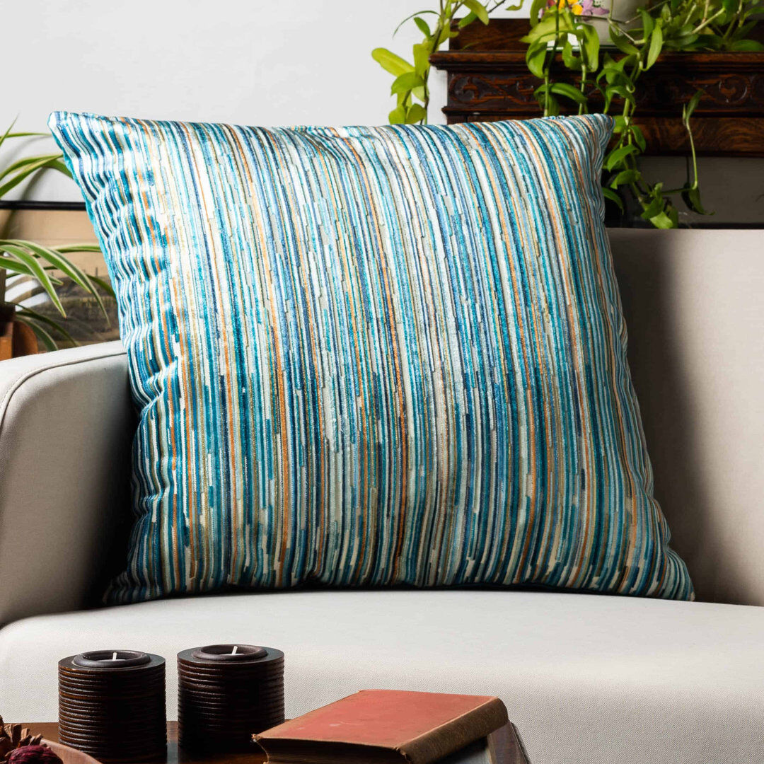 Linen Loft Striped Blue Cushion Synthetic filled 58cm H X 58cm W X 12cm D