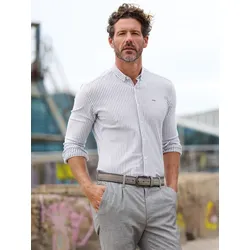 emilio adani Herren Langarm-Hemd gestreift Weiß slim fit Button Down - L