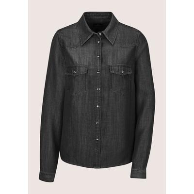 Langarmbluse MADELEINE "Hemdbluse Lässige Denim-Bluse mit Hemdkragen", Damen, Gr. 34, schwarz (schwarz denim), Modern, V-Ausschnitt, Blusen
