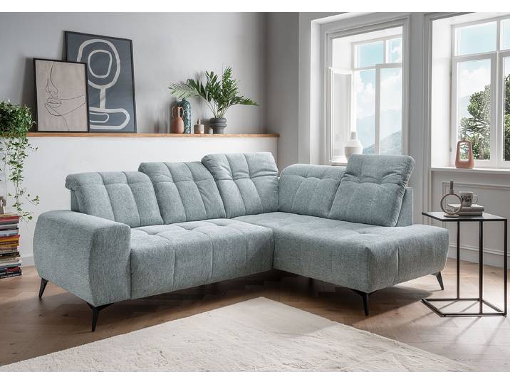 Ecksofa mit Ottomane & Funktion Blau Webstoff Venka 261 x 104 x 200cm Ottomane davorstehend rechts Modern