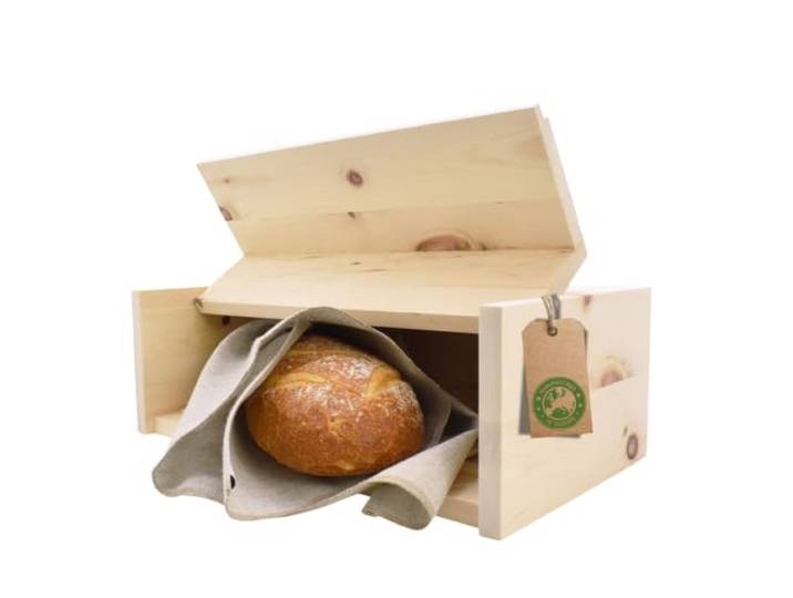 Brotkasten aus Zirbenholz mit Gitter und Bäckerleinen, 45x16x25 cm Handgefertigte Brotdose aus 100% Zirbe