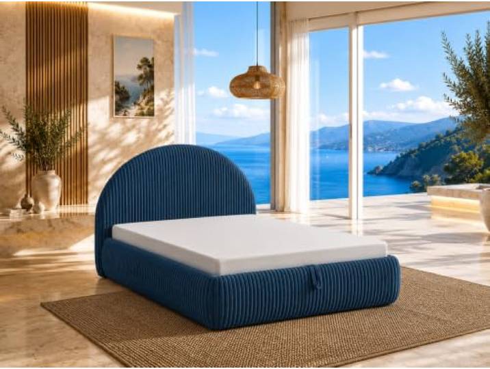 Best For Home Tedi Bett 100x200 mit Bonell-Federkernmatratze, ohne Topper Modernes Polsterbett mit weichem Cordbezug, gerundetem Kopfteil, integriertem Bettkasten und Bonell-Federkernmatratze.