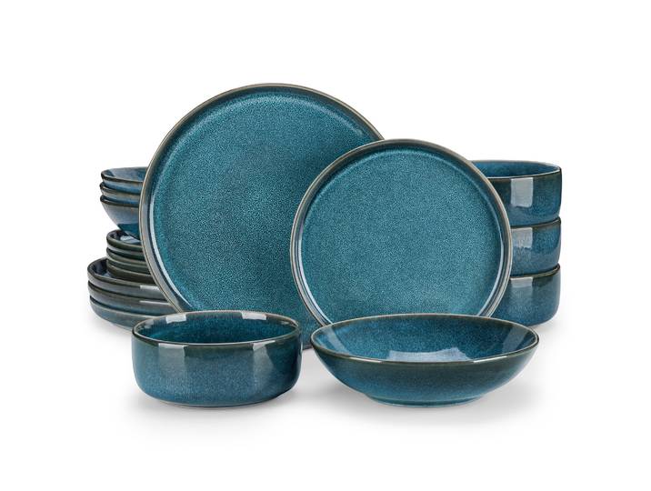 vancasso -Ensemble de queues en céramique à glaçure réactive, ensemble de vaisselle bleue, 4 pièces, 8 pièces, assiette, dessert, soupe, bol pour 4, 16/32 pièces