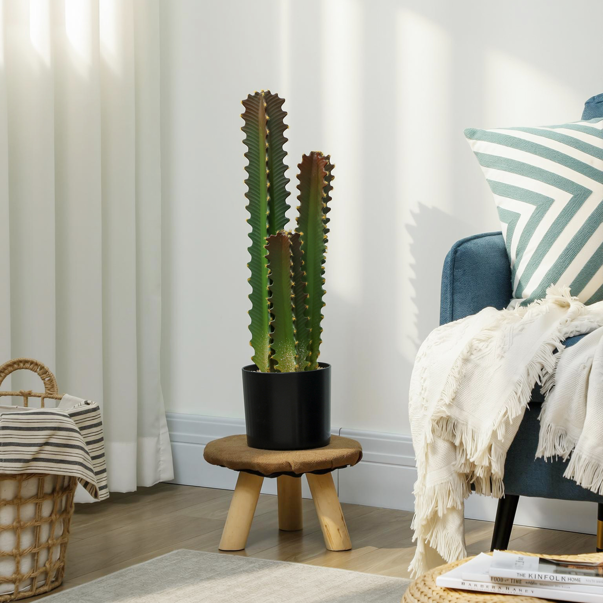 Homcom Cactus Artificiale 66 cm Pianta Artificiale Decorativa con Vaso e 3 Foglie per Decorazione d'Interni Verde   Aosom Italy