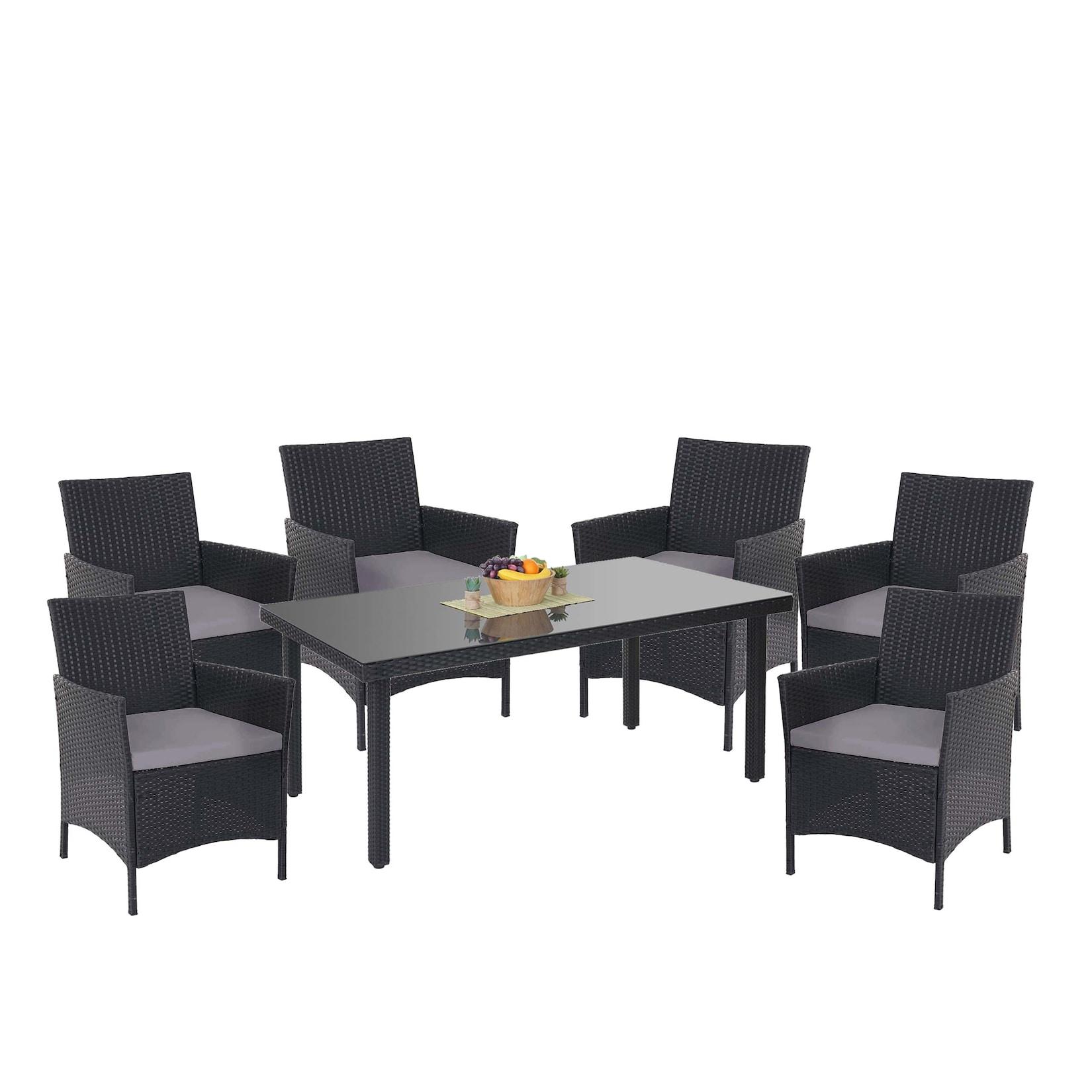 Poly-Rattan-Garnitur Hamar, Gartenmöbel Balkon-Set Sitzgarnitur ~ anthrazit, Kissen anthrazit