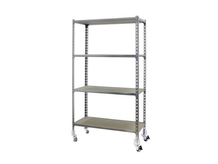 Simon Rack Metallregal mit Rollen 1575x1000x300 mm - Maderclick 4 Höhen, Holzablage, Biegepunkt 75 kg, Korrosionsschutzlackierung, Klicksystem-Montage, Verzinkt