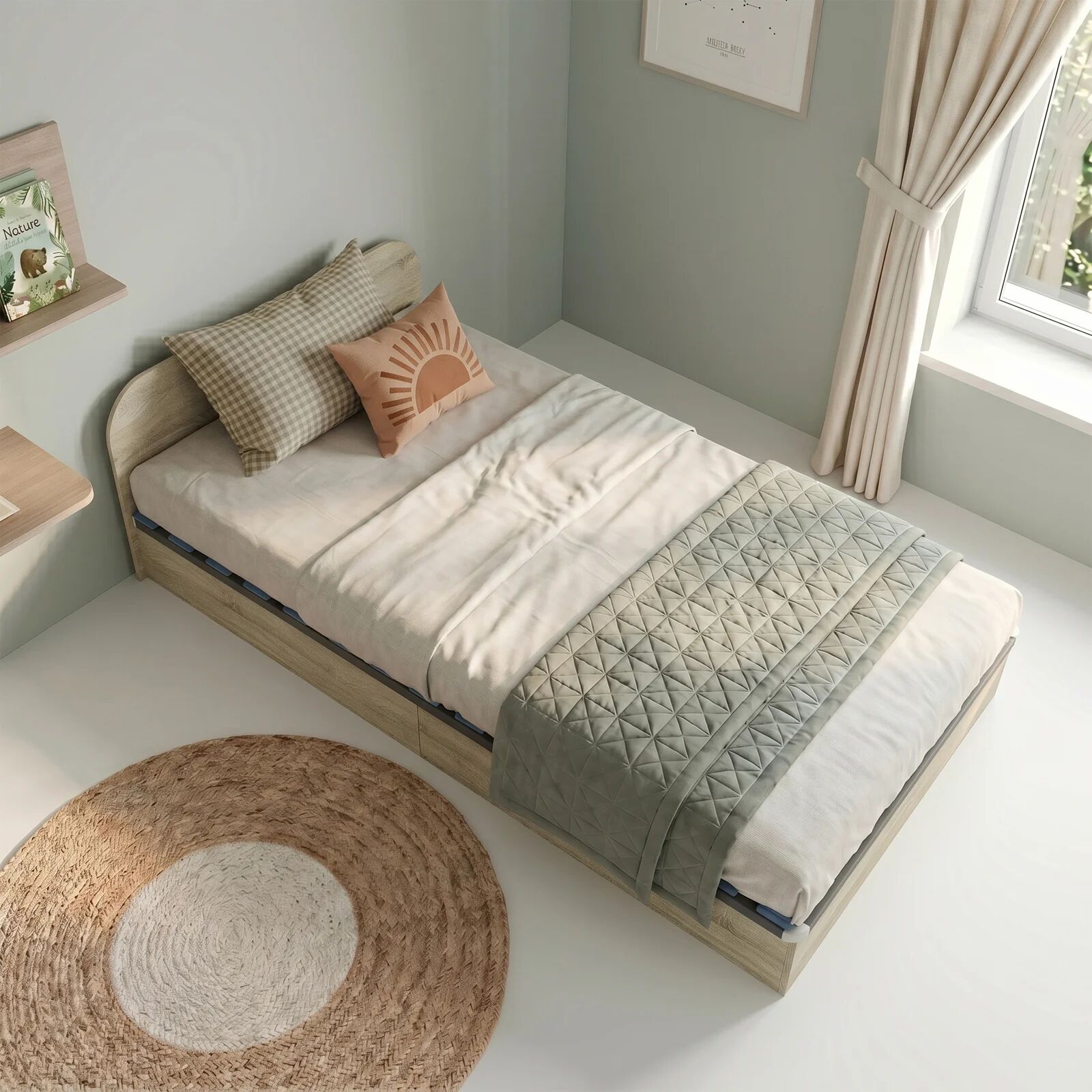garneroarredamenti Letto 120x190cm una piazza e mezza contenitore rovere sonoma Carducci