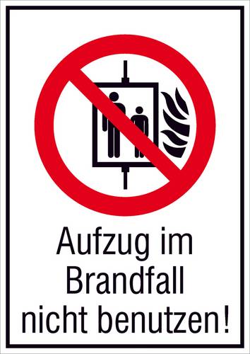 Verbotsschild Aufzug im Brandfall nicht benutzen Folie selbstklebend (B x H) 131mm x 185mm ISO 7010 1St.