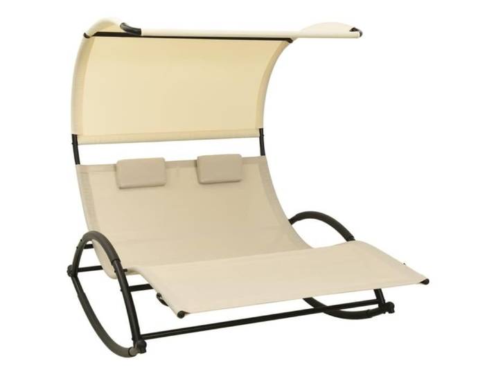 Haute Qualité - Chaise longue double avec auvent Textilène Crème(POIDS:28.8) 8715