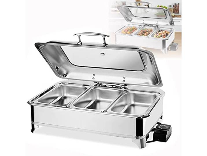 RSHJD Edelstahl Speisenwärmer Warmhaltebehälter, Elektrisch Chafing Dish mit Deckel, Buffetwärmer für Hochzeiten, Partys, Bankette, Catering, GN 1/1, 1/2, 1/3 en Option, 9L Kapazität