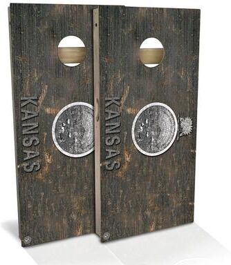 Skip's Garage Kansas Flag Rustic Outdoor Cornhole Board Set