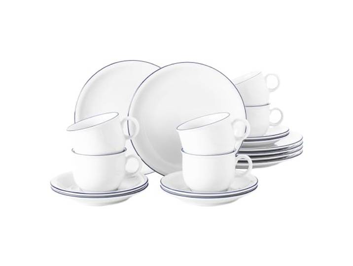Seltmann Weiden Kaffeeservice 18-teilig Serie Compact Blaurand Set beinhaltet je 6 Frühstücksteller, Kaffeeober- und Untertassen, Blau