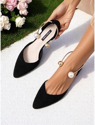LightInthebox Women's Burgundy Pointed Toe Flats – Suede Shoes with Pearl Anklet Strap for Elegant Daytime Dates