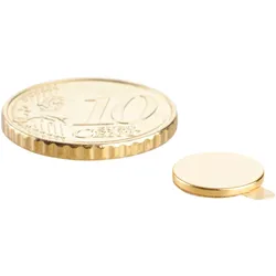 100 Scheibenmagnet, 10 mm, 1,0 mm, N35, selbstklebend, gold, 100 Stück, Neodym