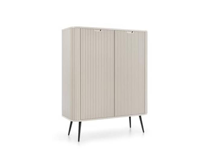 DomiMeble DomoHome Hohe Kommode ZOVA mit 6 Regalen, Dekorativen Rillen & Metallbeinen Möbel Stilvollen Griffen Zur Selbstmontage Metallfüße Farbe: Schwarz, 103/129/39cm, Farbe: Schwarz