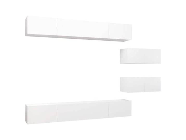 Roanoer 6-TLG. TV-Schrank-Set Wandmontiert Weiß Holzwerkstoff Schwebendes Lowboard Set mit reichlich Stauraum für Wohnzimmer und Schlafzimmer, pflegeleichtes modernes Design.