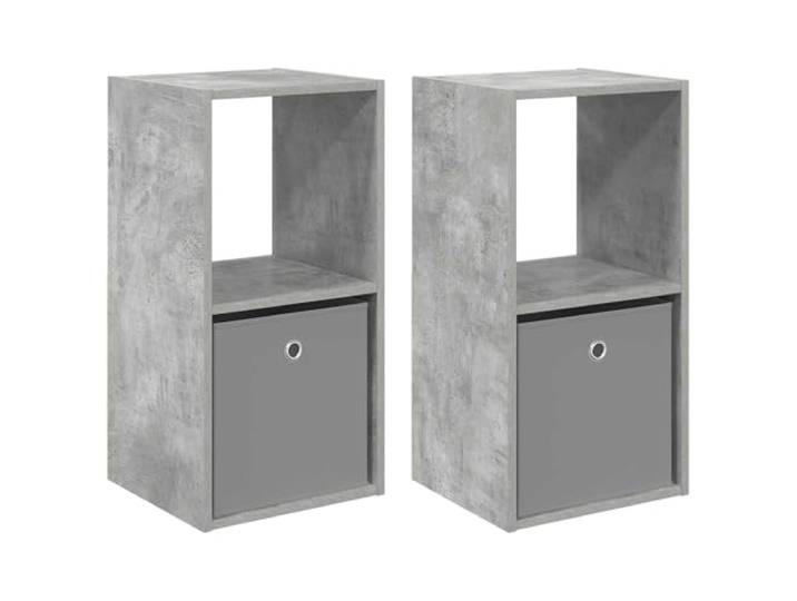 KUPTYERFG Nachttisch 2er Set Beton Grau 35x32x68,5 cm Holzwerkstoff Kompakte Beistelltische fürs Schlafzimmer mit Schublade und offenem Fach für flexible Aufbewahrung im Doppelpack.