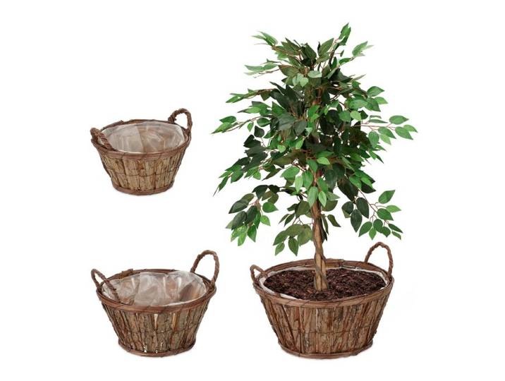 Relaxdays Rundes Blumentopf 3er Set aus Holz