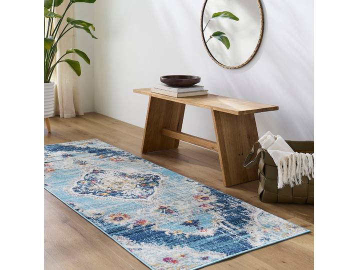 Teppich LIVABLISS ADEN , blau, B:80cm H:10mm L:220cm, Polypropylen, Teppiche, Teppich