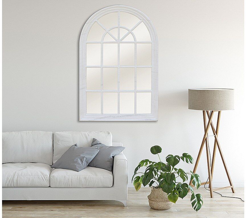 Unique Lustro w kształcie okna MONTESQUIEU - drewno  paulownia - 120x80 cm - Brudny biały