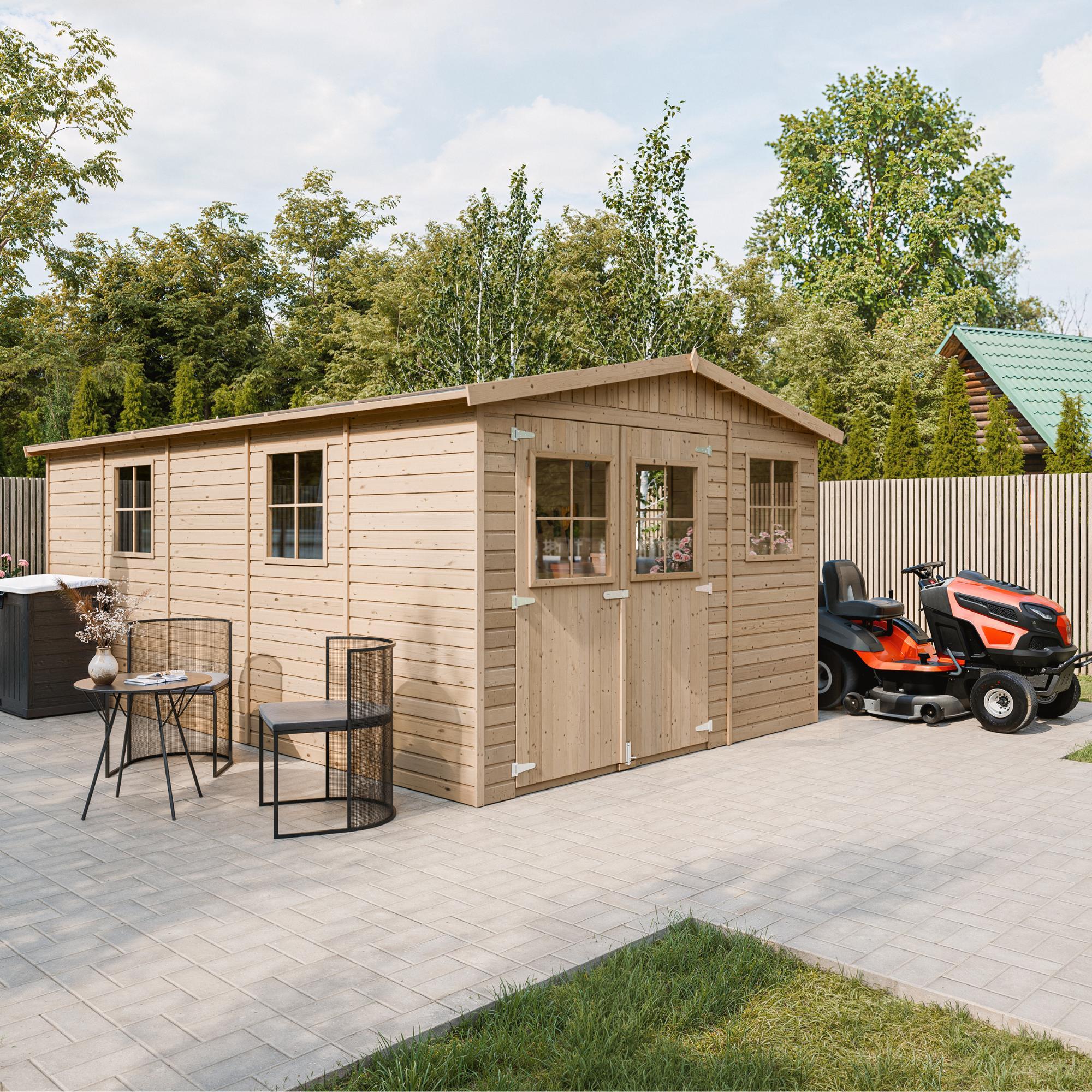 Holz Gartenschuppen MIT IMPRÄGNIERTEM BODEN - H226x516x324 cm/15 m² - TIMBELA M337+M337G