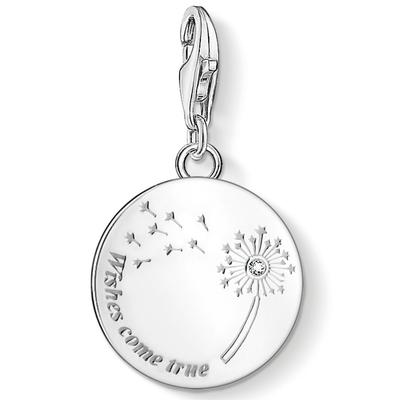 Charm-Einhänger THOMAS SABO "Pusteblume WISHES COME TRUE", bunt (silberfarben, weiß, weiß), Charms, Damen, Silber 925 (recycelt), mit Zirkonia (synth.)