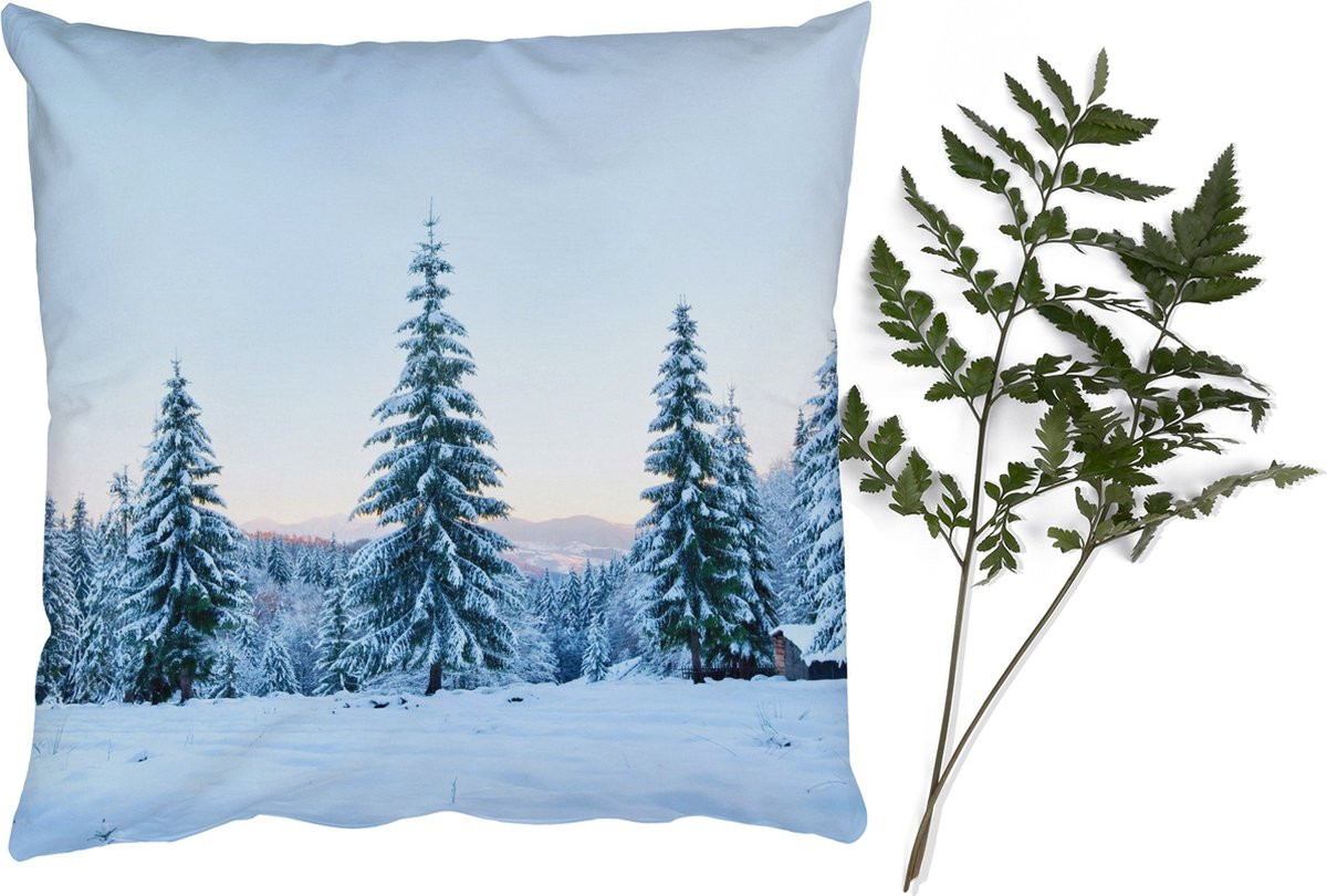 PillowMonkey Sierkussen Winter Sneeuw Bomen Kerstdecoratie 50 x 50 cm