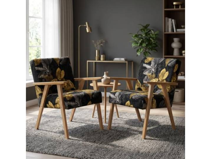 Family Meble 2er-Set Sessel Soler Flowers – 2 Retro-Sessel im Vintage-Stil mit Stoff-Bezug – Gold · 3